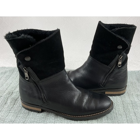 FABIANELLI Black Leather Zip Ankle Boots Faux Fur Lined Italy Size 10 US - Picture 4 of 13